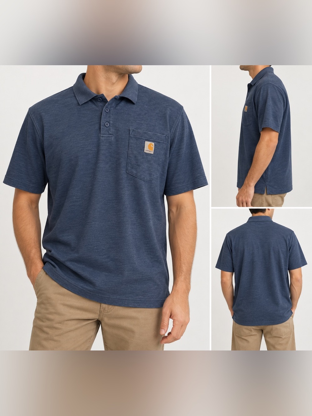 Carhartt K570 Dark Cobalt Blue Heather Pocket Polo Men’s XL